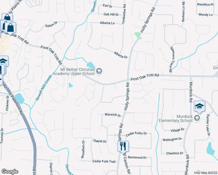 map of restaurants, bars, coffee shops, grocery stores, and more near 2602 Post Oak Tritt Road in Marietta