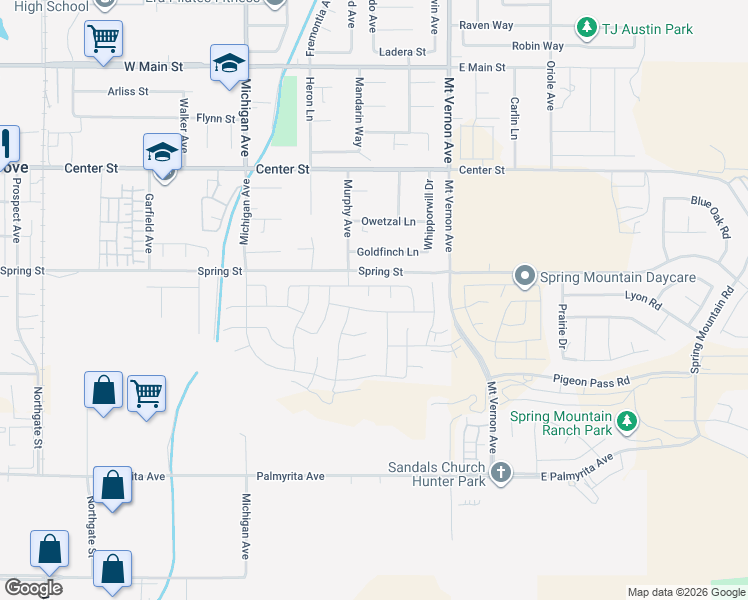 map of restaurants, bars, coffee shops, grocery stores, and more near 100-248 Spring Street in Riverside