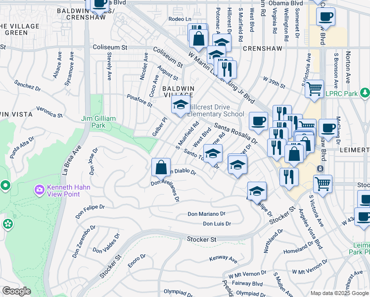 map of restaurants, bars, coffee shops, grocery stores, and more near 4301 Santo Tomas Drive in Los Angeles