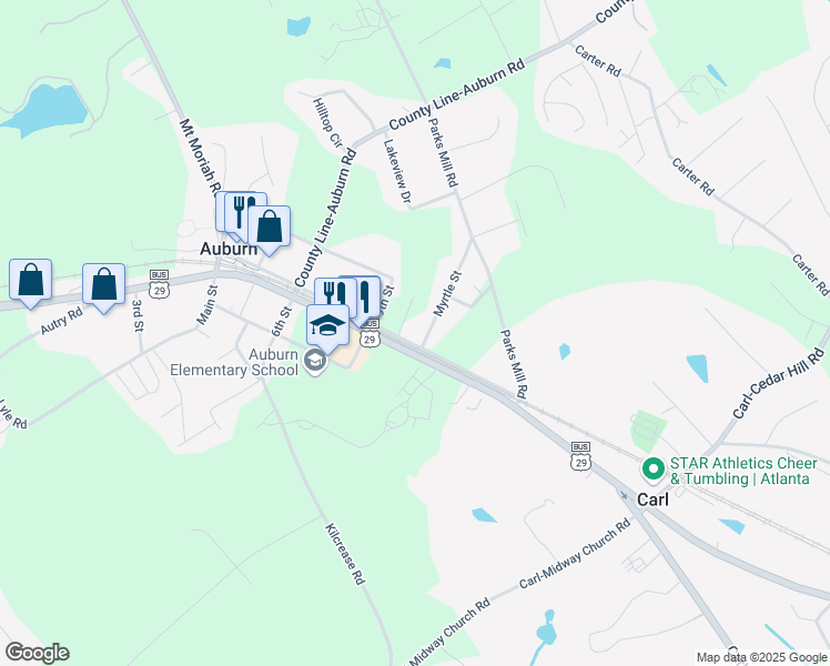 map of restaurants, bars, coffee shops, grocery stores, and more near 1277 4th Avenue in Auburn