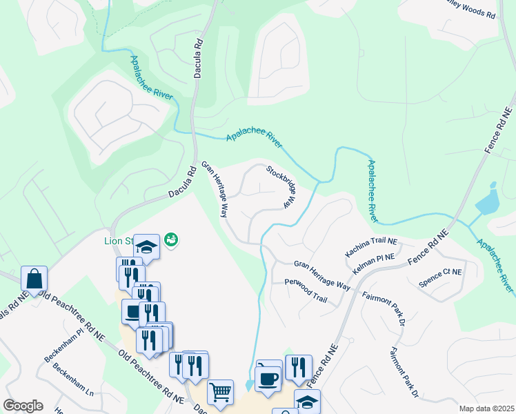 map of restaurants, bars, coffee shops, grocery stores, and more near 2688 Stockbridge Way in Dacula
