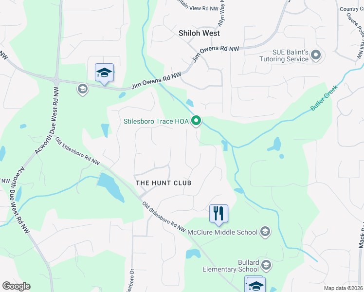 map of restaurants, bars, coffee shops, grocery stores, and more near 2237 Duck Hollow Drive Northwest in Kennesaw