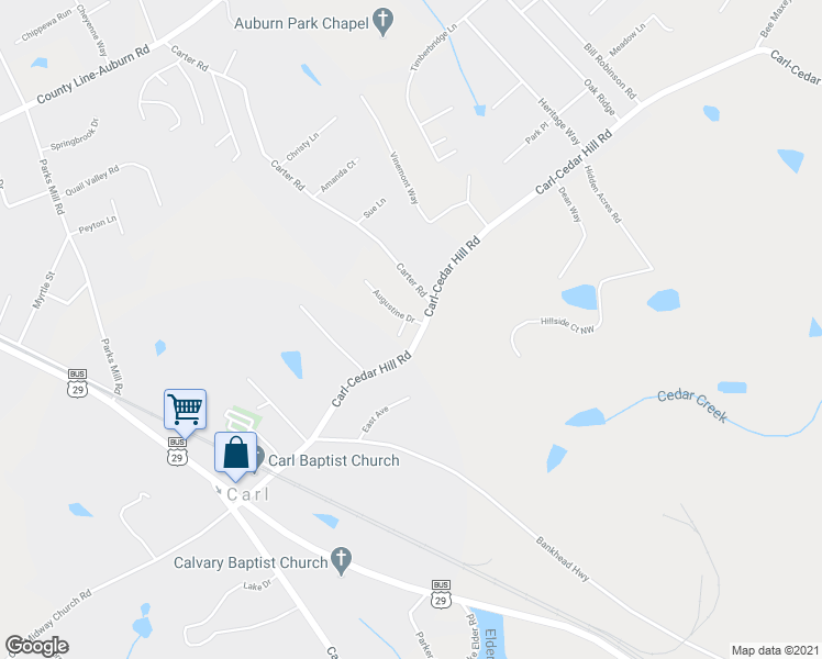 map of restaurants, bars, coffee shops, grocery stores, and more near 100 Augustine Circle in Auburn