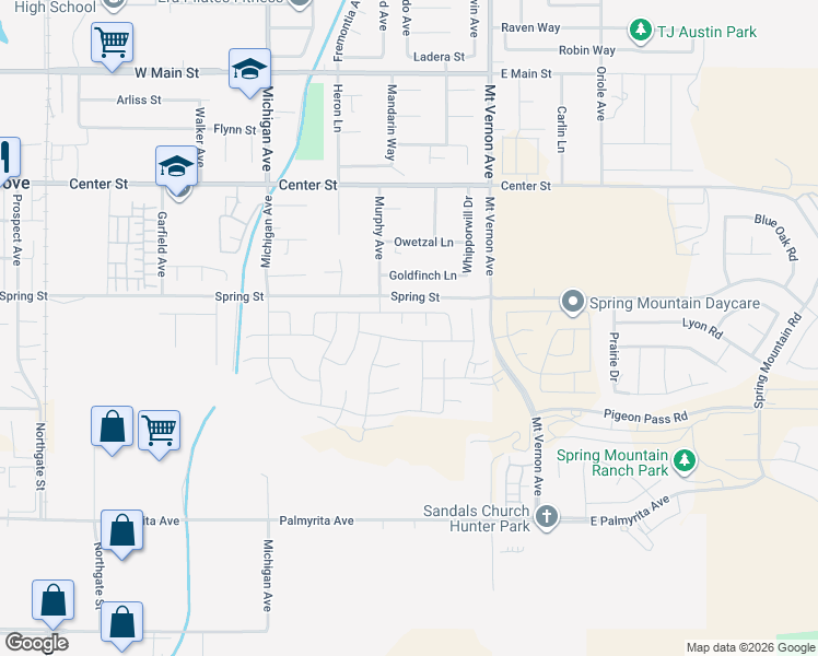 map of restaurants, bars, coffee shops, grocery stores, and more near 100-248 Spring Street in Riverside