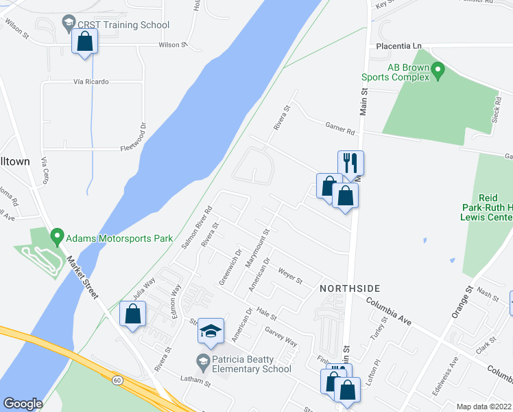 map of restaurants, bars, coffee shops, grocery stores, and more near 4288 Witt Avenue in Riverside