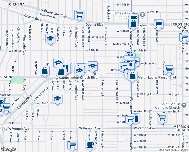map of restaurants, bars, coffee shops, grocery stores, and more near 3994 South Wilton Place in Los Angeles