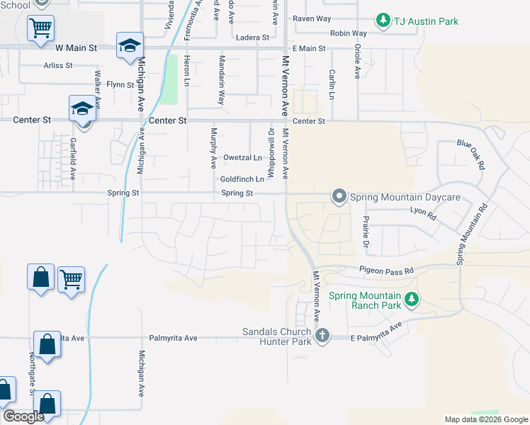 map of restaurants, bars, coffee shops, grocery stores, and more near 100-248 Spring Street in Riverside