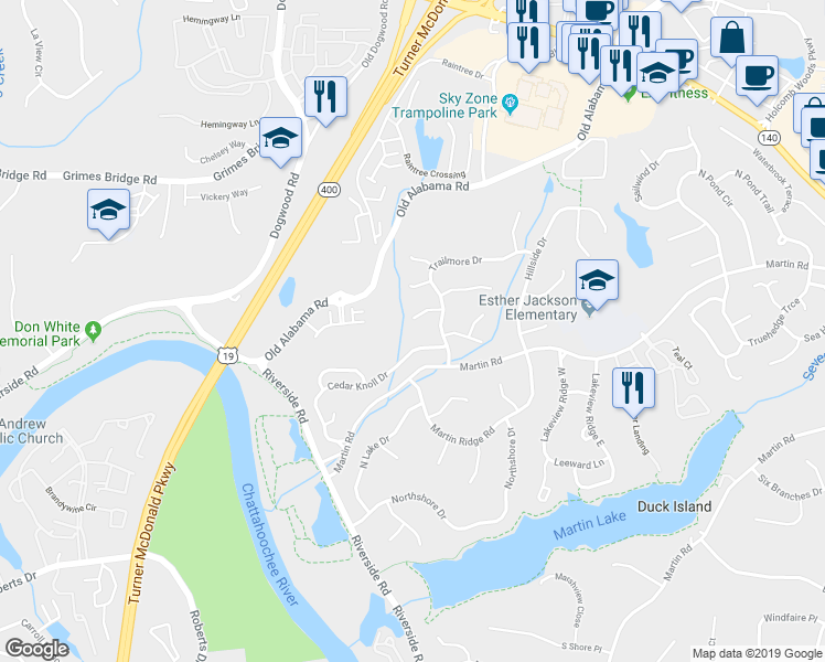 map of restaurants, bars, coffee shops, grocery stores, and more near 250 Trailmore Court in Roswell