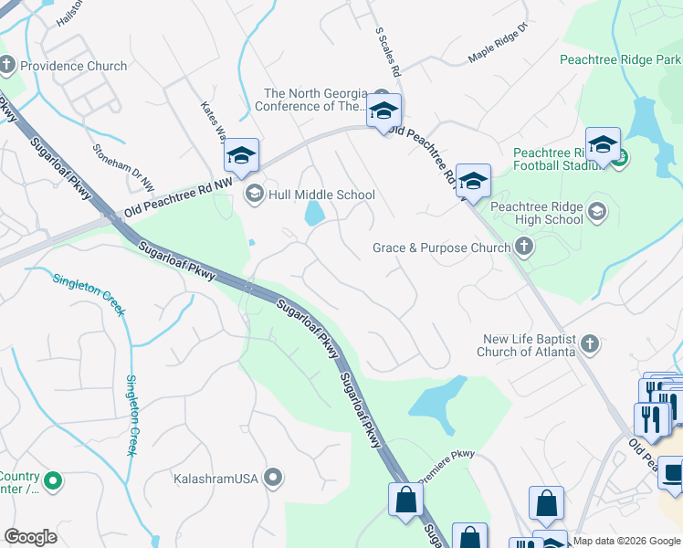 map of restaurants, bars, coffee shops, grocery stores, and more near 1835 Briergate Drive in Duluth