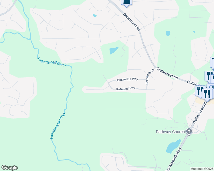 map of restaurants, bars, coffee shops, grocery stores, and more near 455 Katielee Cove in Dallas