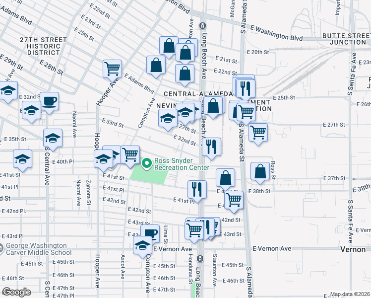 map of restaurants, bars, coffee shops, grocery stores, and more near 3216 Morgan Avenue in Los Angeles