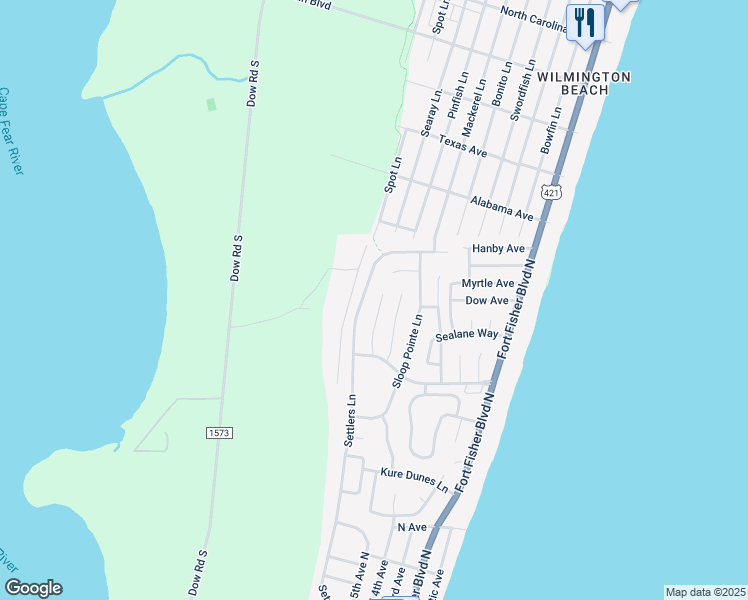 map of restaurants, bars, coffee shops, grocery stores, and more near 740 Gulf Stream Drive in Kure Beach