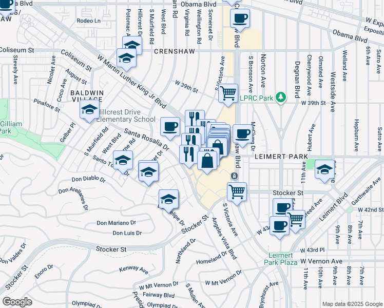 map of restaurants, bars, coffee shops, grocery stores, and more near 4077 Marlton Avenue in Los Angeles