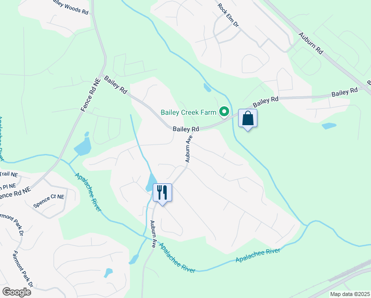 map of restaurants, bars, coffee shops, grocery stores, and more near 3251 Auburn Avenue in Dacula