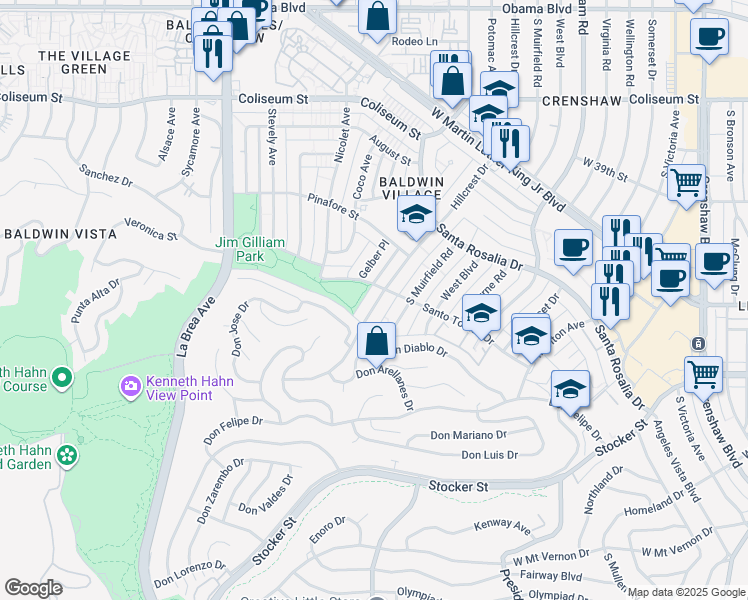 map of restaurants, bars, coffee shops, grocery stores, and more near 4123 Hillcrest Drive in Los Angeles