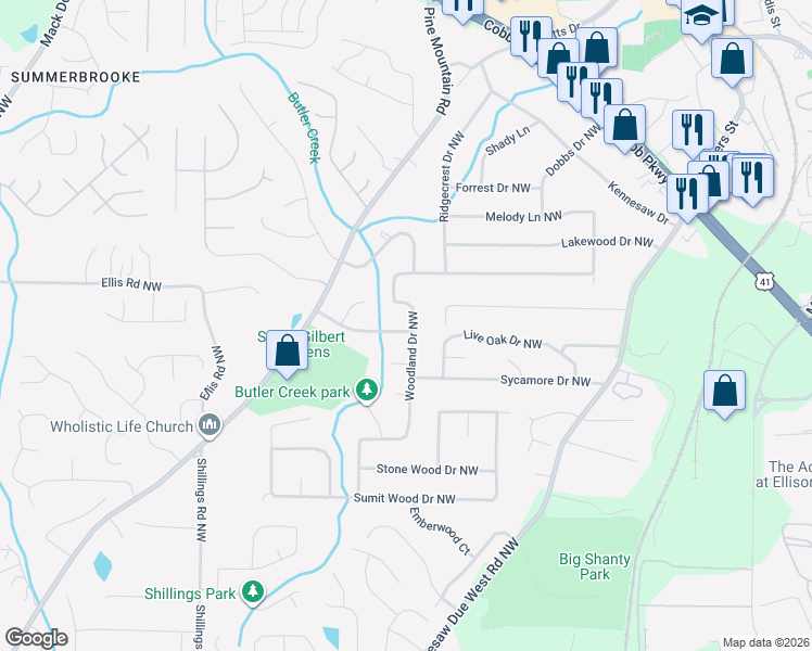 map of restaurants, bars, coffee shops, grocery stores, and more near 3063 Black Gum Drive Northwest in Kennesaw