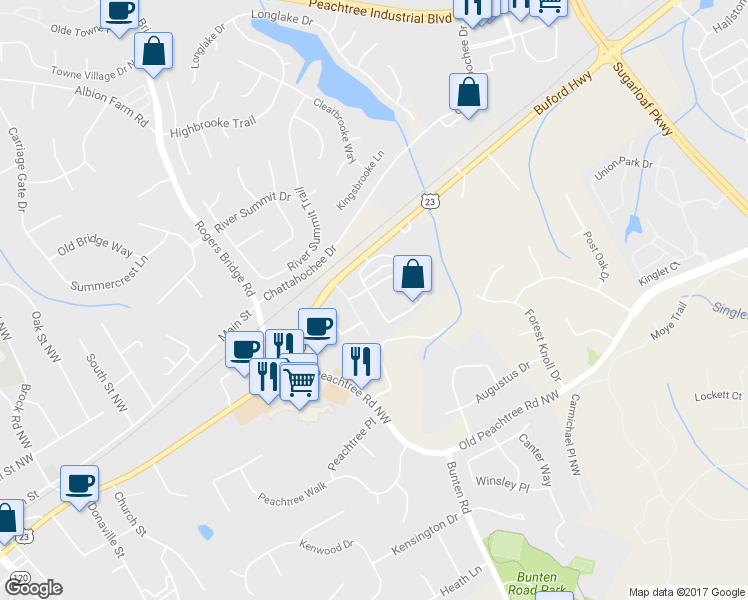map of restaurants, bars, coffee shops, grocery stores, and more near 2901 Royston Dr in Duluth