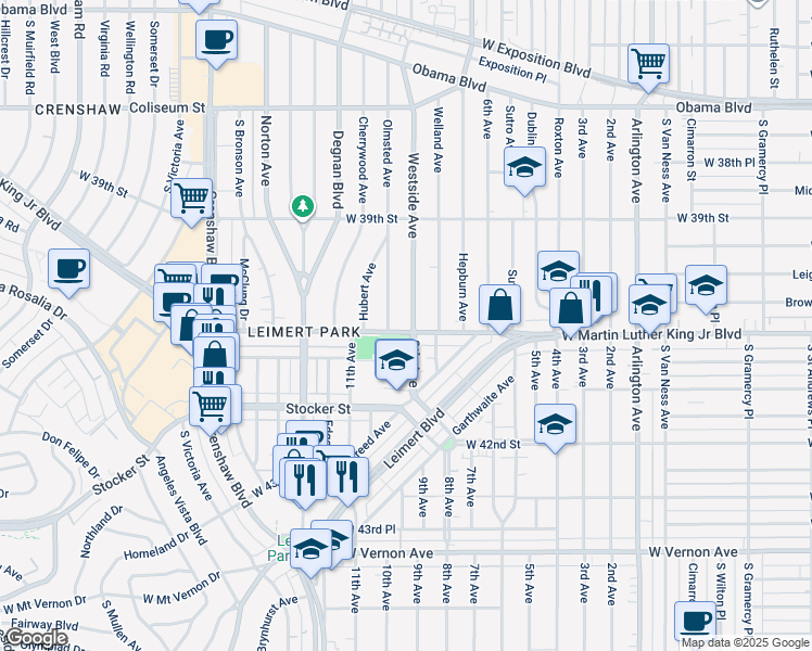 map of restaurants, bars, coffee shops, grocery stores, and more near 4025 Westside Avenue in Los Angeles