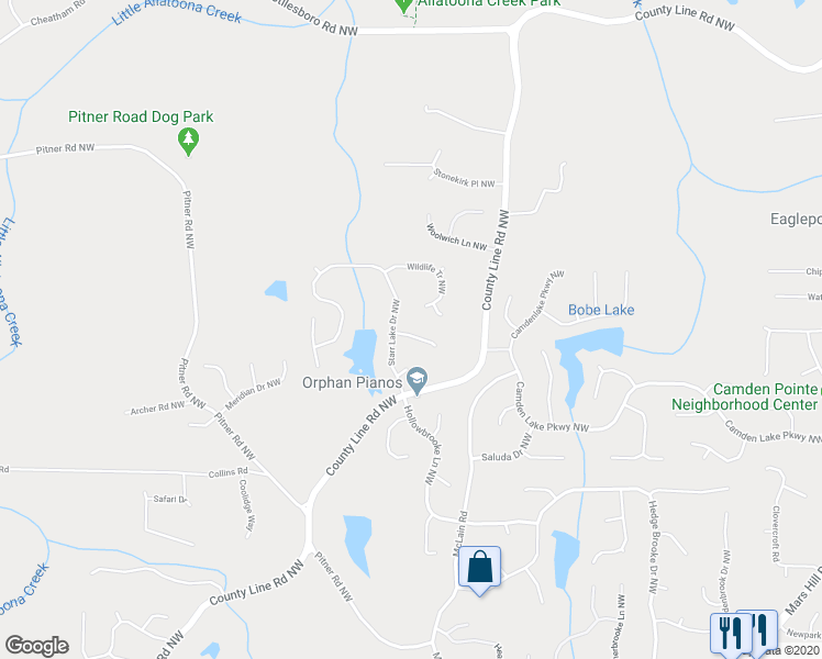 map of restaurants, bars, coffee shops, grocery stores, and more near 5810 Ripplestone Court Northwest in Acworth