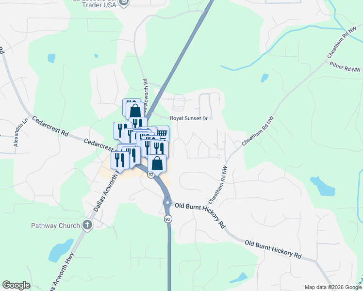 map of restaurants, bars, coffee shops, grocery stores, and more near 168 Garland Rose Lane in Dallas