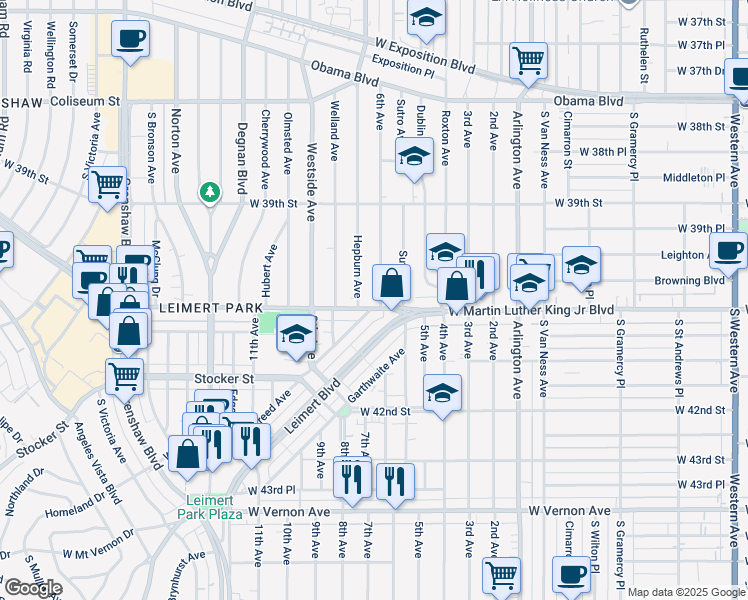 map of restaurants, bars, coffee shops, grocery stores, and more near 4021 6th Avenue in Los Angeles
