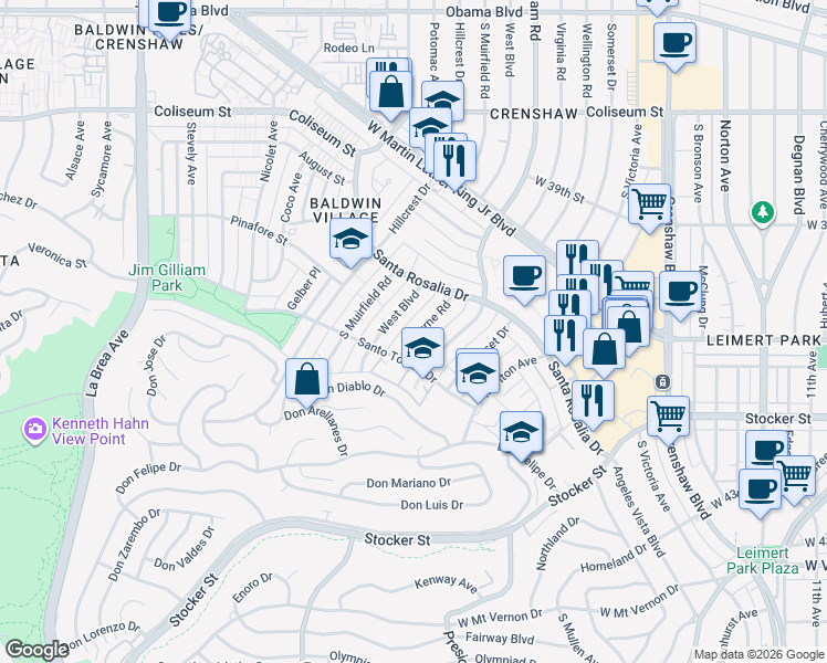 map of restaurants, bars, coffee shops, grocery stores, and more near 4051 Abourne Road in Los Angeles