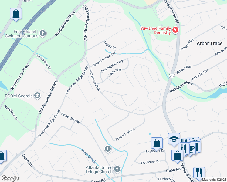 map of restaurants, bars, coffee shops, grocery stores, and more near 685 Welford Road Northwest in Suwanee
