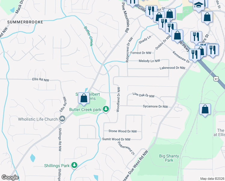 map of restaurants, bars, coffee shops, grocery stores, and more near 3059 Black Gum Drive Northwest in Kennesaw