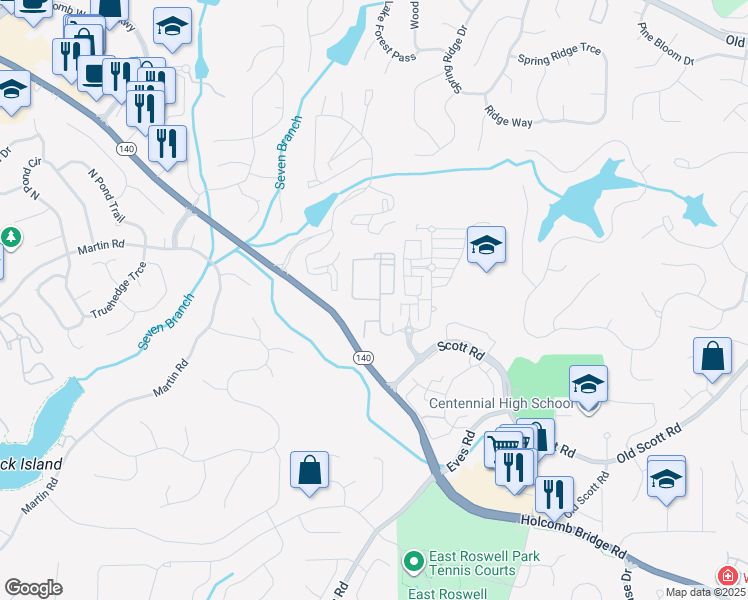 map of restaurants, bars, coffee shops, grocery stores, and more near 3025 Walton Way in Roswell