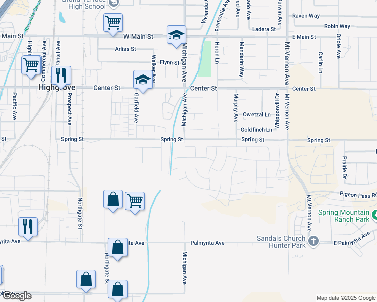 map of restaurants, bars, coffee shops, grocery stores, and more near 19388 Sunkissed Ridge Drive in Riverside