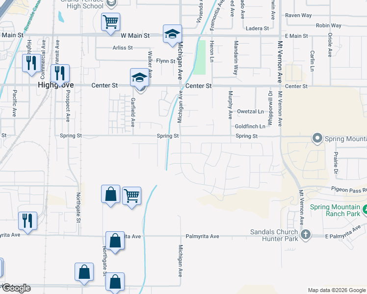 map of restaurants, bars, coffee shops, grocery stores, and more near 19388 Sunkissed Ridge Drive in Riverside
