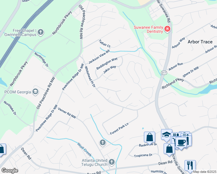map of restaurants, bars, coffee shops, grocery stores, and more near 685 Welford Road Northwest in Suwanee
