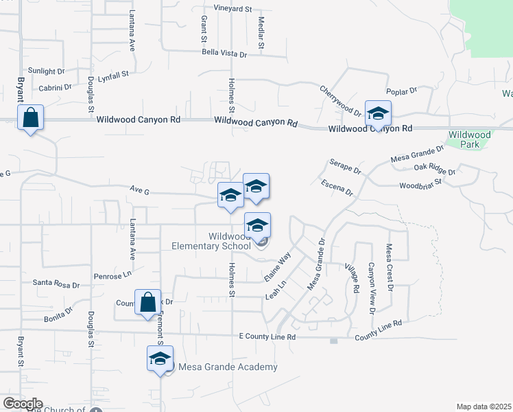 map of restaurants, bars, coffee shops, grocery stores, and more near Jefferson Street in Yucaipa