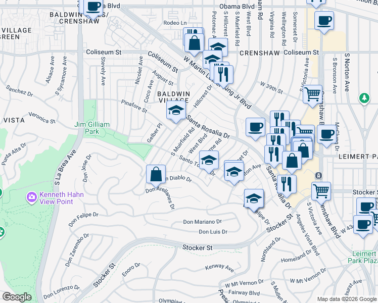 map of restaurants, bars, coffee shops, grocery stores, and more near 4301 Santo Tomas Drive in Los Angeles