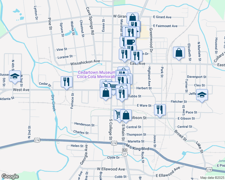 map of restaurants, bars, coffee shops, grocery stores, and more near in Cedartown