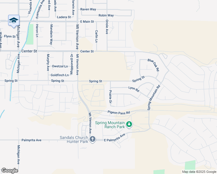 map of restaurants, bars, coffee shops, grocery stores, and more near 7539 Prairie Drive in Riverside
