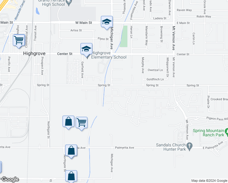 map of restaurants, bars, coffee shops, grocery stores, and more near 19376 Sunkissed Ridge Drive in Riverside