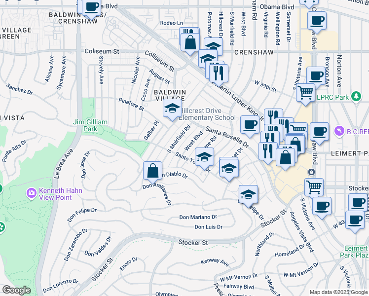 map of restaurants, bars, coffee shops, grocery stores, and more near 4301 Santo Tomas Drive in Los Angeles