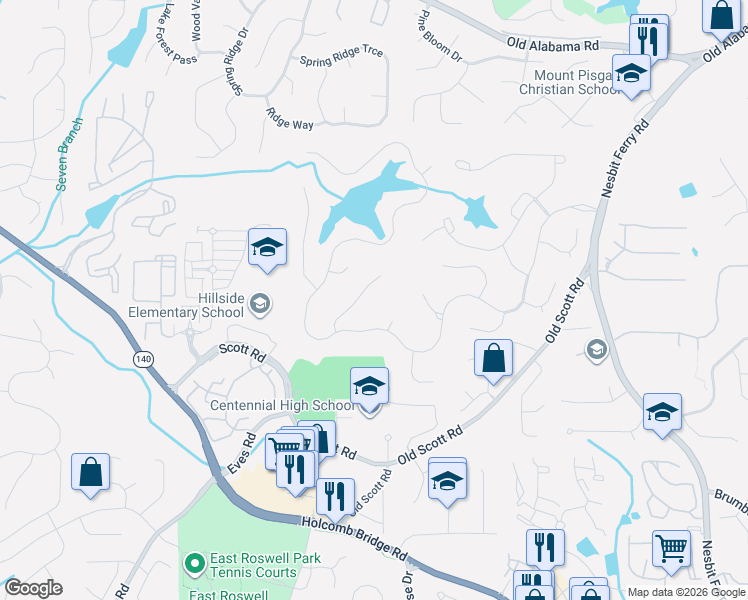 map of restaurants, bars, coffee shops, grocery stores, and more near 325 Mistwater Trce in Alpharetta