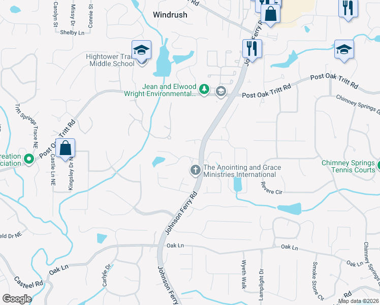 map of restaurants, bars, coffee shops, grocery stores, and more near 4045 Willows Way in Marietta