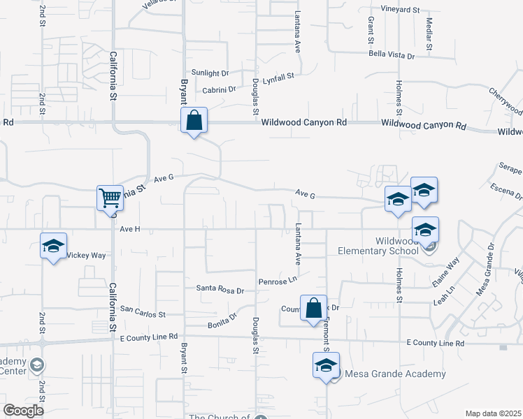 map of restaurants, bars, coffee shops, grocery stores, and more near 35515 Lilac Lane in Yucaipa