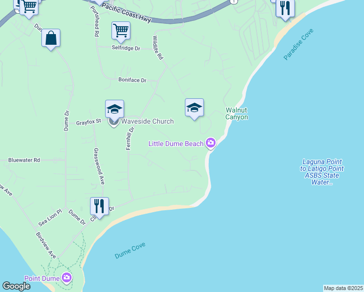 map of restaurants, bars, coffee shops, grocery stores, and more near 28827 Grayfox Street in Malibu