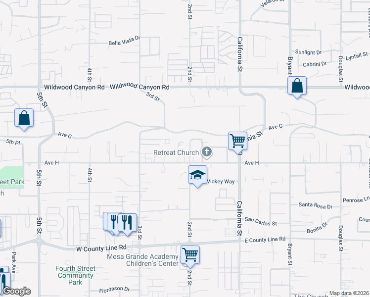 map of restaurants, bars, coffee shops, grocery stores, and more near 34868 Damascus Street in Yucaipa