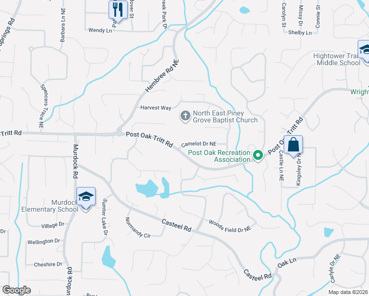 map of restaurants, bars, coffee shops, grocery stores, and more near 3320 Post Oak Tritt Road in Marietta