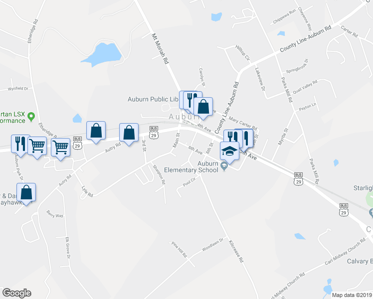 map of restaurants, bars, coffee shops, grocery stores, and more near 1382 6th Avenue in Auburn
