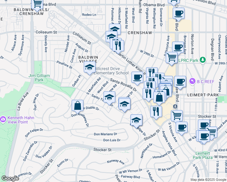 map of restaurants, bars, coffee shops, grocery stores, and more near 4034 Abourne Road in Los Angeles