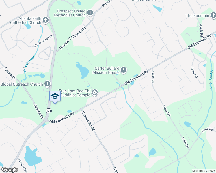 map of restaurants, bars, coffee shops, grocery stores, and more near 1505 Old Fountain Road in Lawrenceville