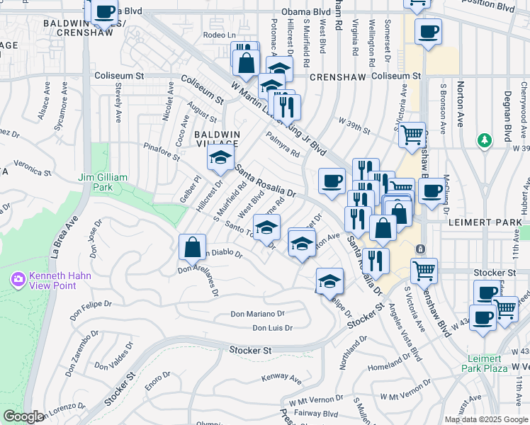 map of restaurants, bars, coffee shops, grocery stores, and more near 4079 Abourne Road in Los Angeles