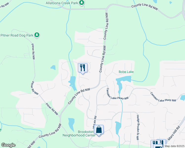 map of restaurants, bars, coffee shops, grocery stores, and more near 2290 Dragonfly Court Northwest in Acworth