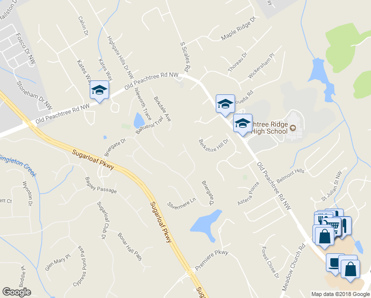 map of restaurants, bars, coffee shops, grocery stores, and more near 3111 Prestwyck Haven Drive in Duluth